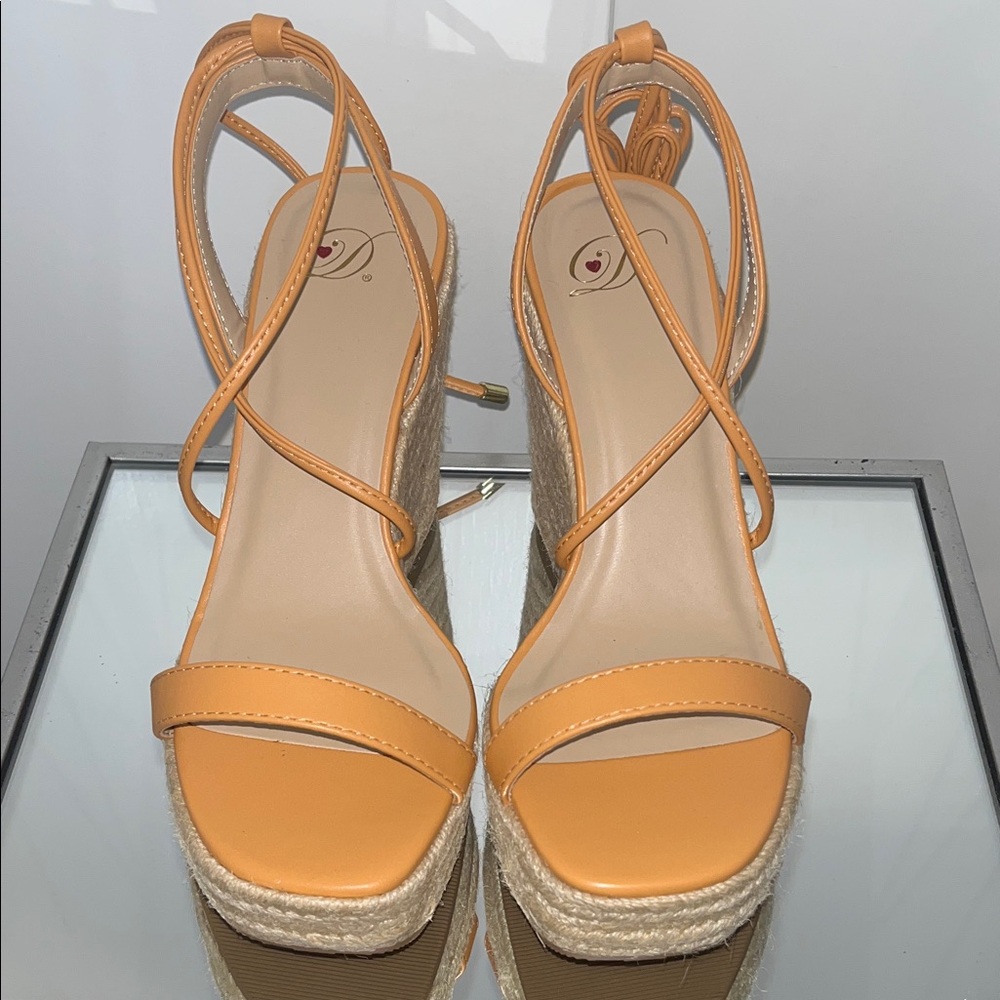 Elegant Orange Strappy Wedge Sandals